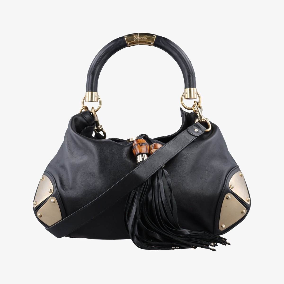 Pre-owned Gucci Bamboo Babouska Indy Hobo Black Leather 177139 shoulderbag | stylenewstar