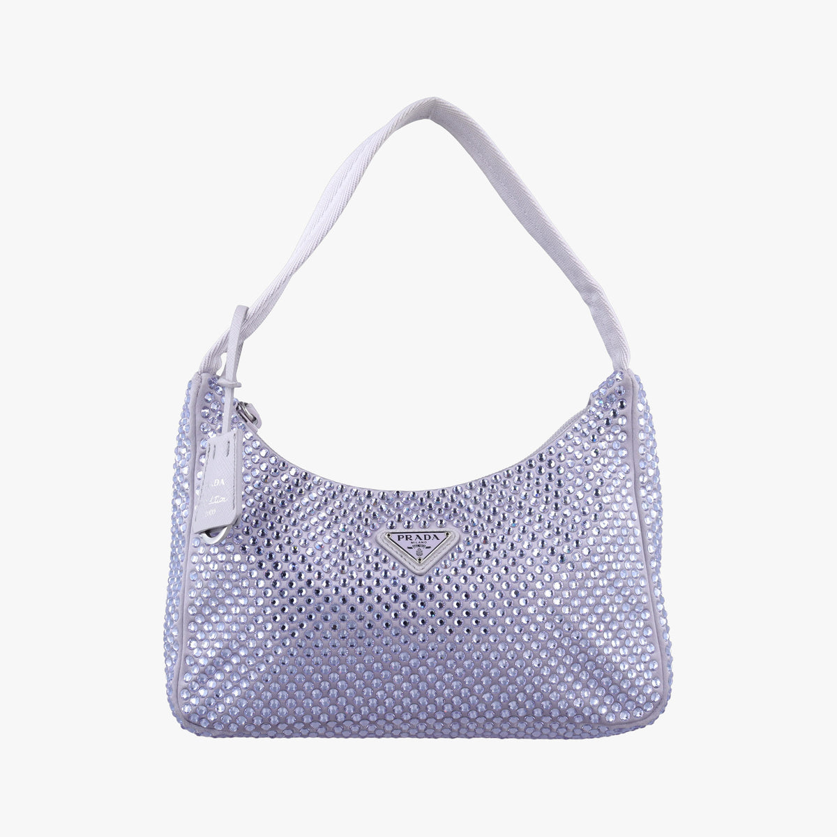 Pre-owned Prada Re-Edition 2000 Hobo Purple Satin×Rhinestones 1BC515 handbag | stylenewstar