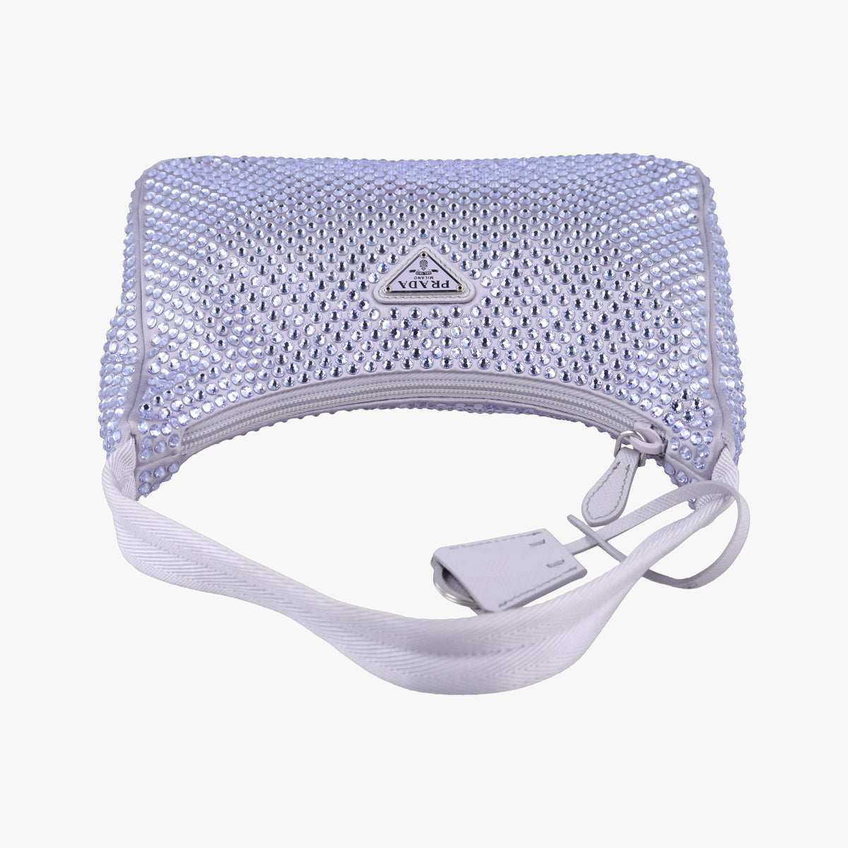 Pre-owned Prada Re-Edition 2000 Hobo Purple Satin×Rhinestones 1BC515 handbag | stylenewstar