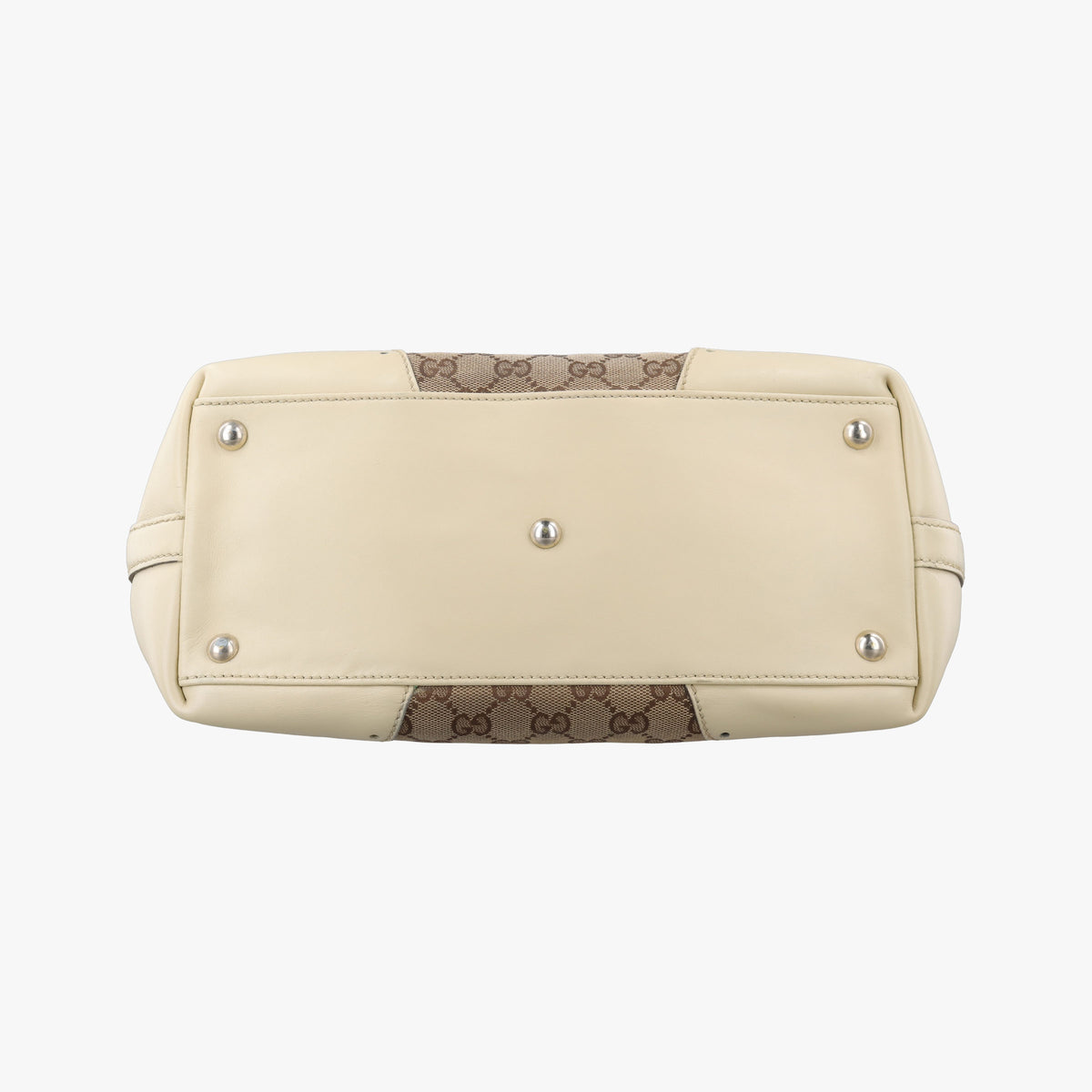 Pre-owned Gucci logo plate White×Beige Leather×Canvas 145993 handbag | stylenewstar