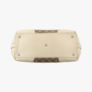 Pre-owned Gucci logo plate White×Beige Leather×Canvas 145993 handbag | stylenewstar