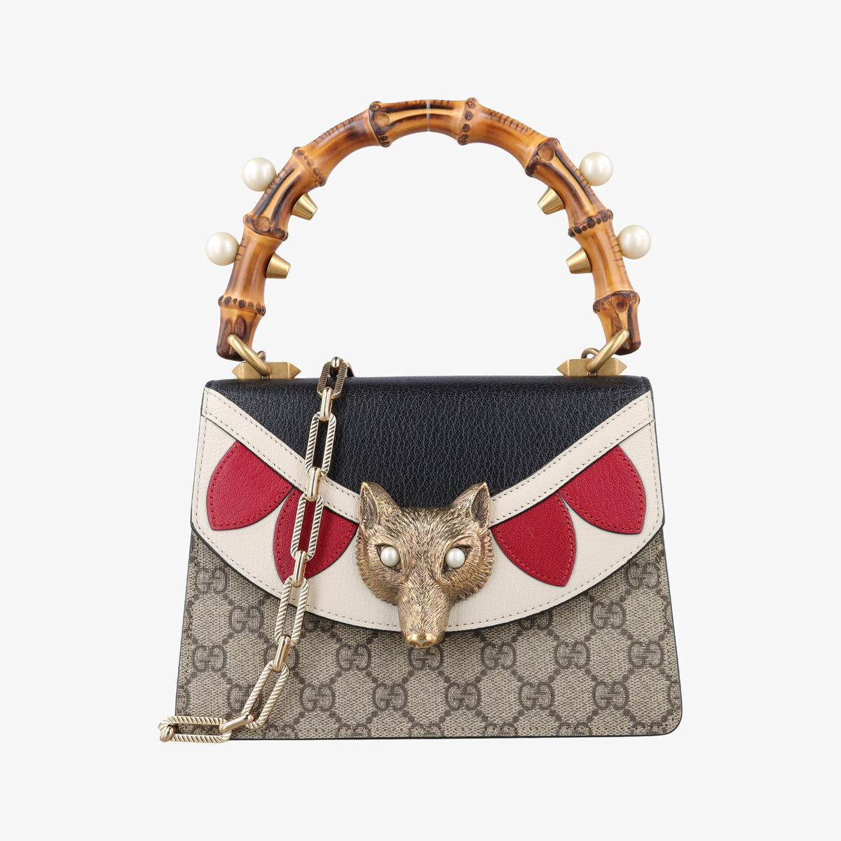 Secondhand Gucci Fox Brooch Bamboo Beige×Multicolour PVC coated canvas×Leather 466428 shoulderbag | stylenewstar