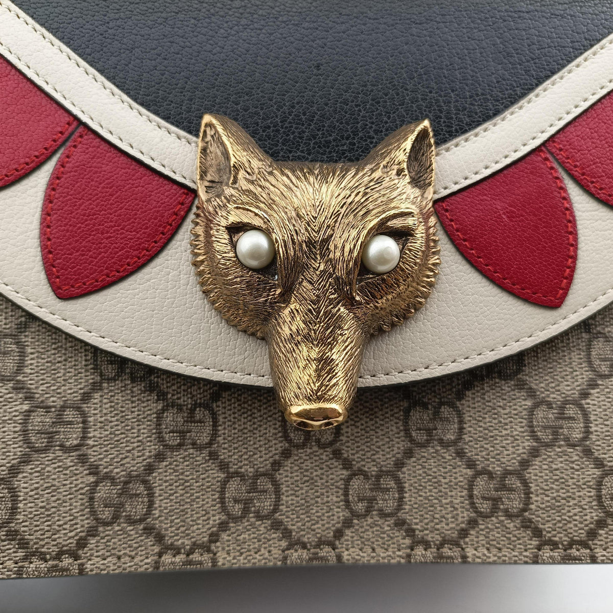 Secondhand Gucci Fox Brooch Bamboo Beige×Multicolour PVC coated canvas×Leather 466428 shoulderbag | stylenewstar