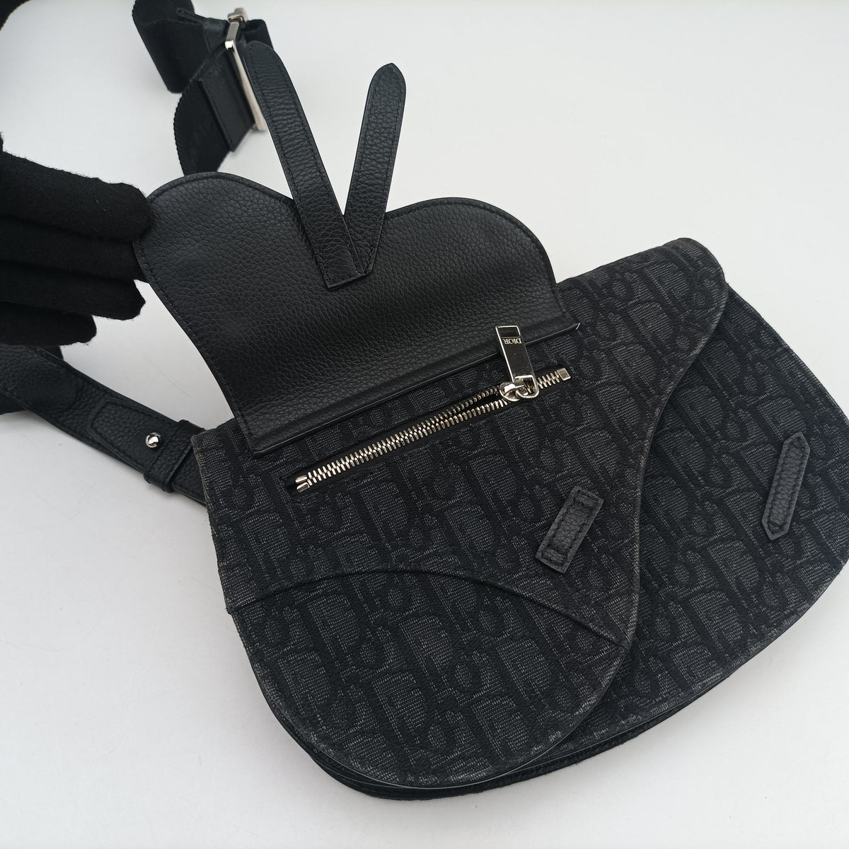 Pre-owned Christian Dior Saddle Black Jacquard  bum bag/waist bag | stylenewstar