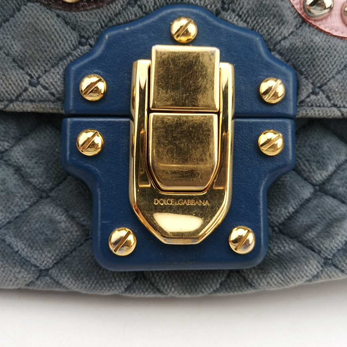 Vintage Dolce & Gabbana Quilted Lucia Embellished Blue Denim  shoulderbag | stylenewstar