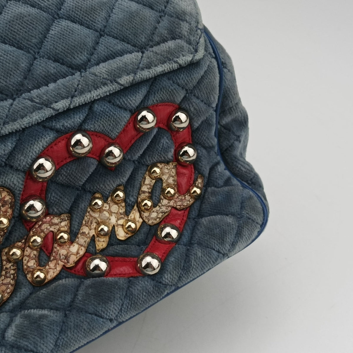 Vintage Dolce & Gabbana Quilted Lucia Embellished Blue Denim  shoulderbag | stylenewstar