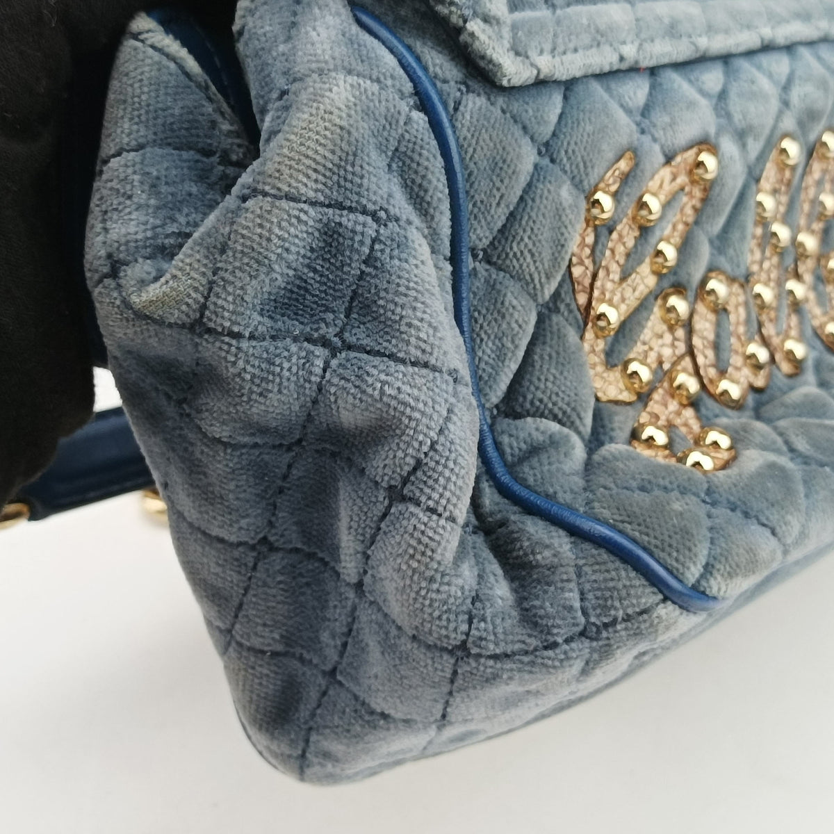Vintage Dolce & Gabbana Quilted Lucia Embellished Blue Denim  shoulderbag | stylenewstar