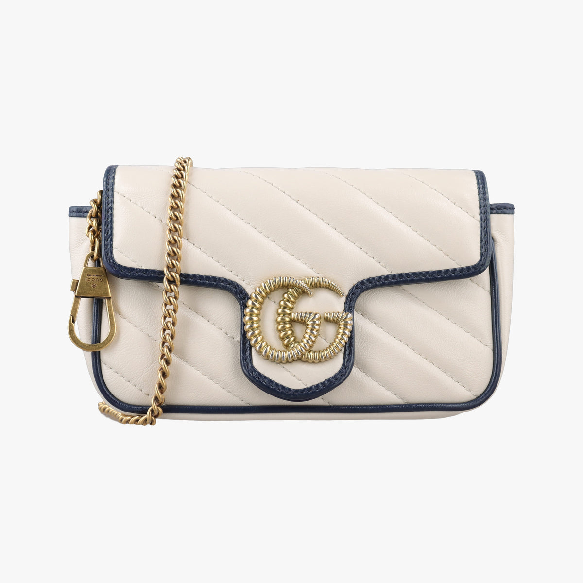 Pre-owned Gucci GG Marmont White×navy Leather 574969 shoulderbag | stylenewstar