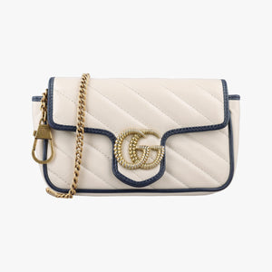 Pre-owned Gucci GG Marmont White×navy Leather 574969 shoulderbag | stylenewstar