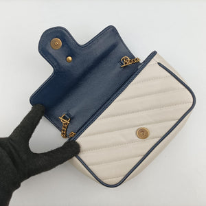 Pre-owned Gucci GG Marmont White×navy Leather 574969 shoulderbag | stylenewstar