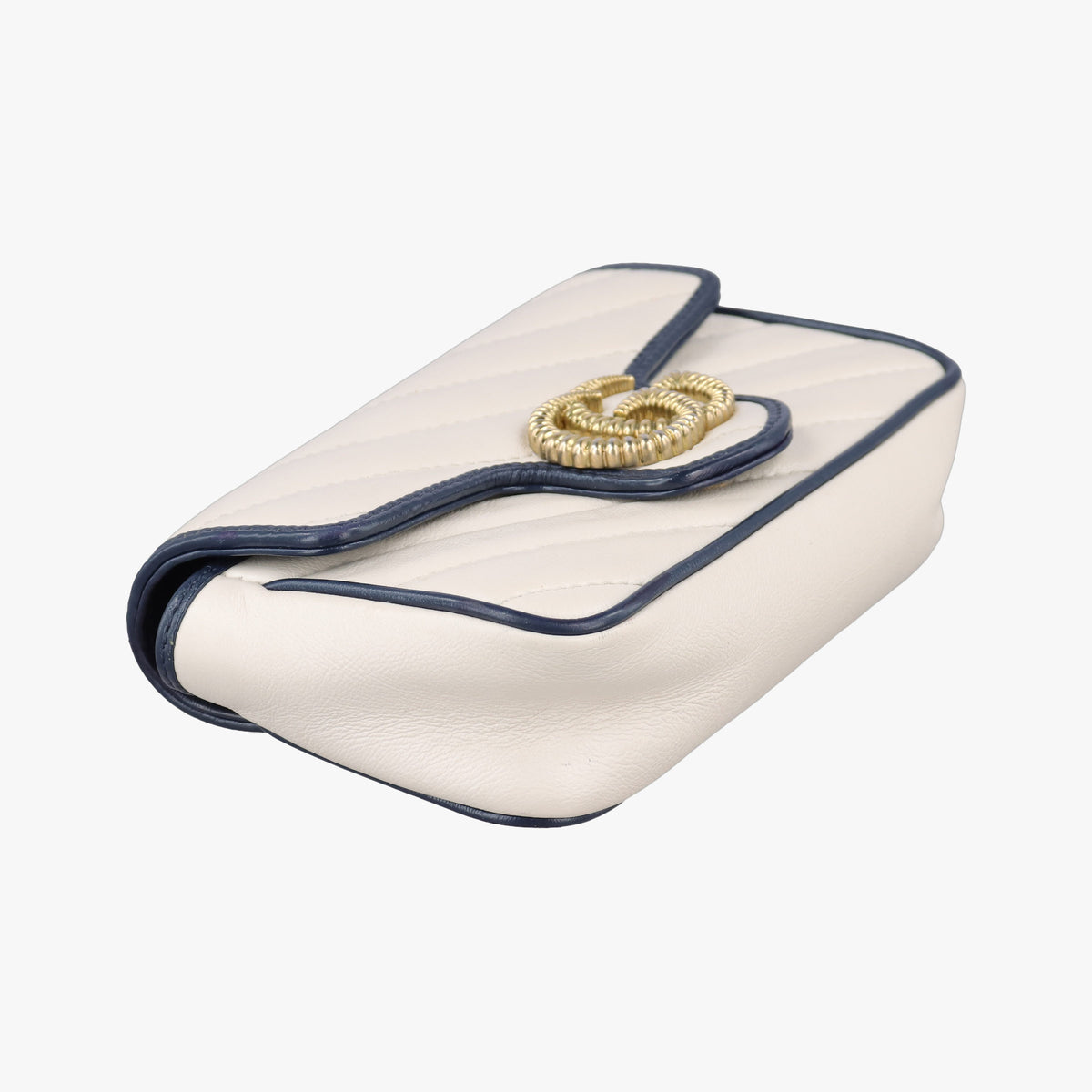 Pre-owned Gucci GG Marmont White×navy Leather 574969 shoulderbag | stylenewstar