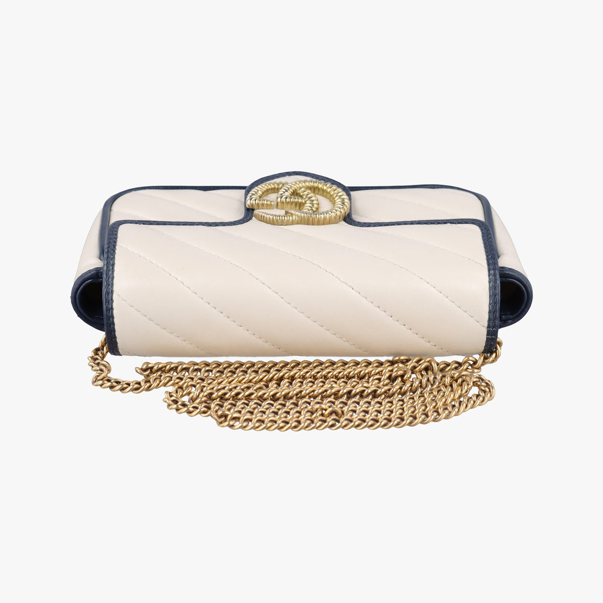 Pre-owned Gucci GG Marmont White×navy Leather 574969 shoulderbag | stylenewstar