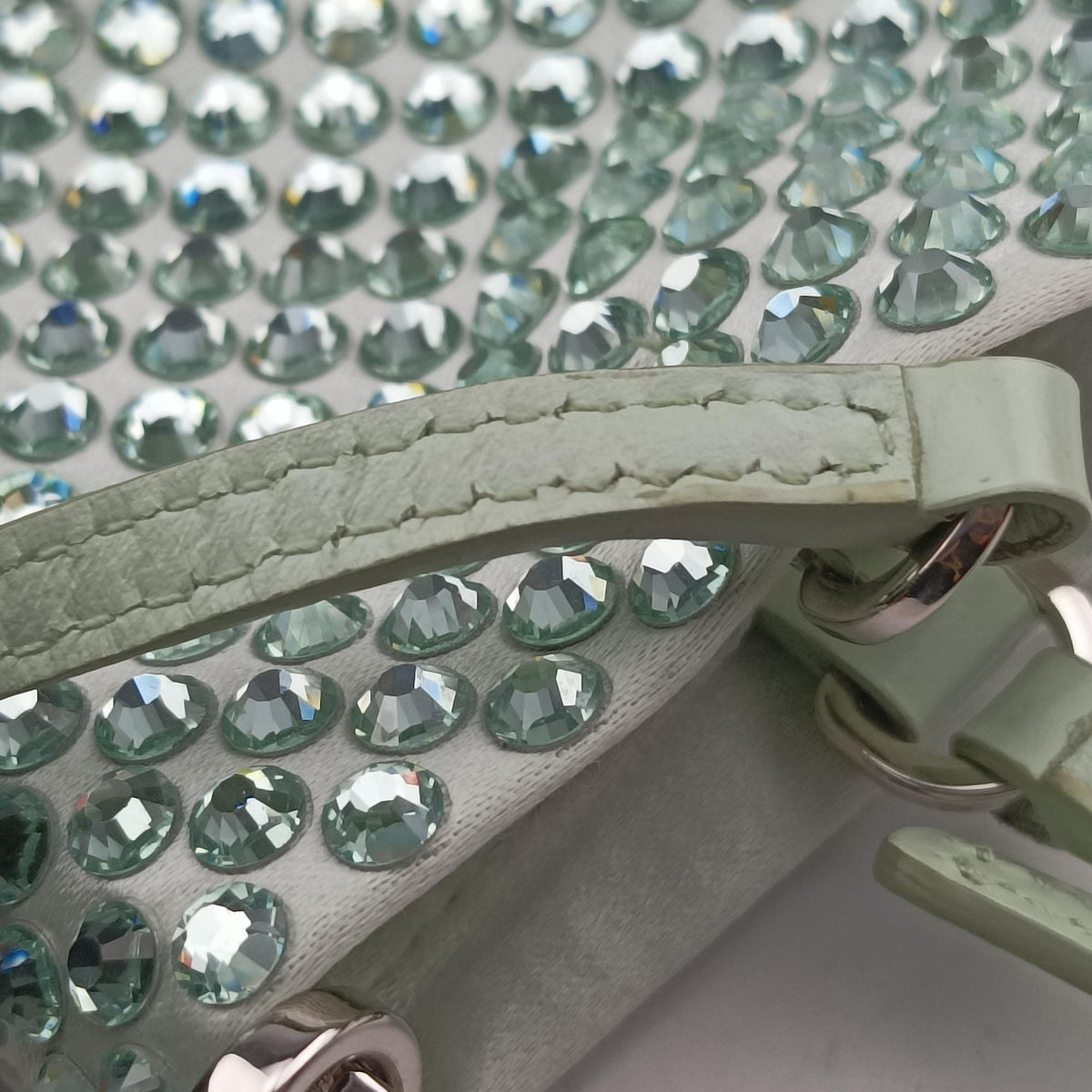 Pre-owned Prada Rosa Satin Crystal Mini Tote Green Rhinestone 1BA253 shoulderbag | stylenewstar