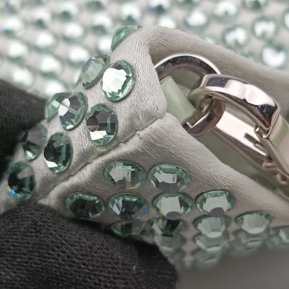 Pre-owned Prada Rosa Satin Crystal Mini Tote Green Rhinestone 1BA253 shoulderbag | stylenewstar