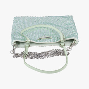 Pre-owned Prada Rosa Satin Crystal Mini Tote Green Rhinestone 1BA253 shoulderbag | stylenewstar