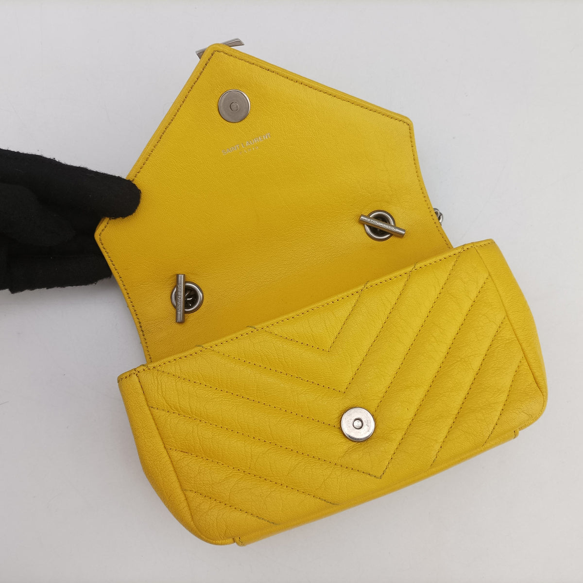 Pre-owned Yves Saint Laurent Baby Chai Yellow Leather 399289 shoulderbag | stylenewstar