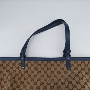 Pre-owned Gucci GG Craft Beige x Blue Canvas×Leather 247209 handbag | stylenewstar