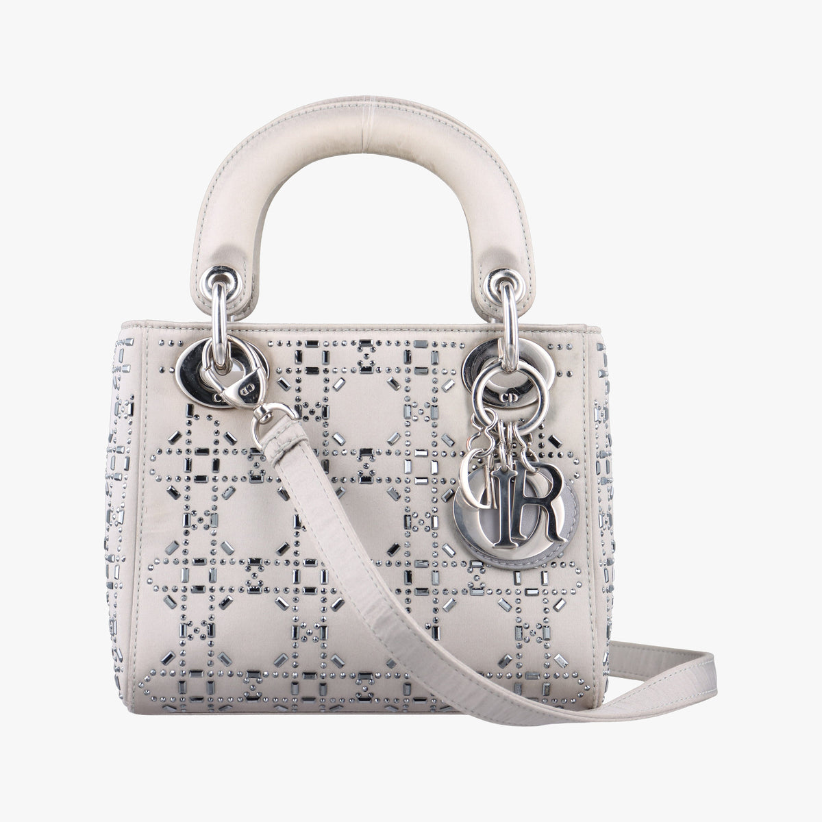 Pre-owned Christian Dior Lady Dior Grey satin  shoulderbag | stylenewstar