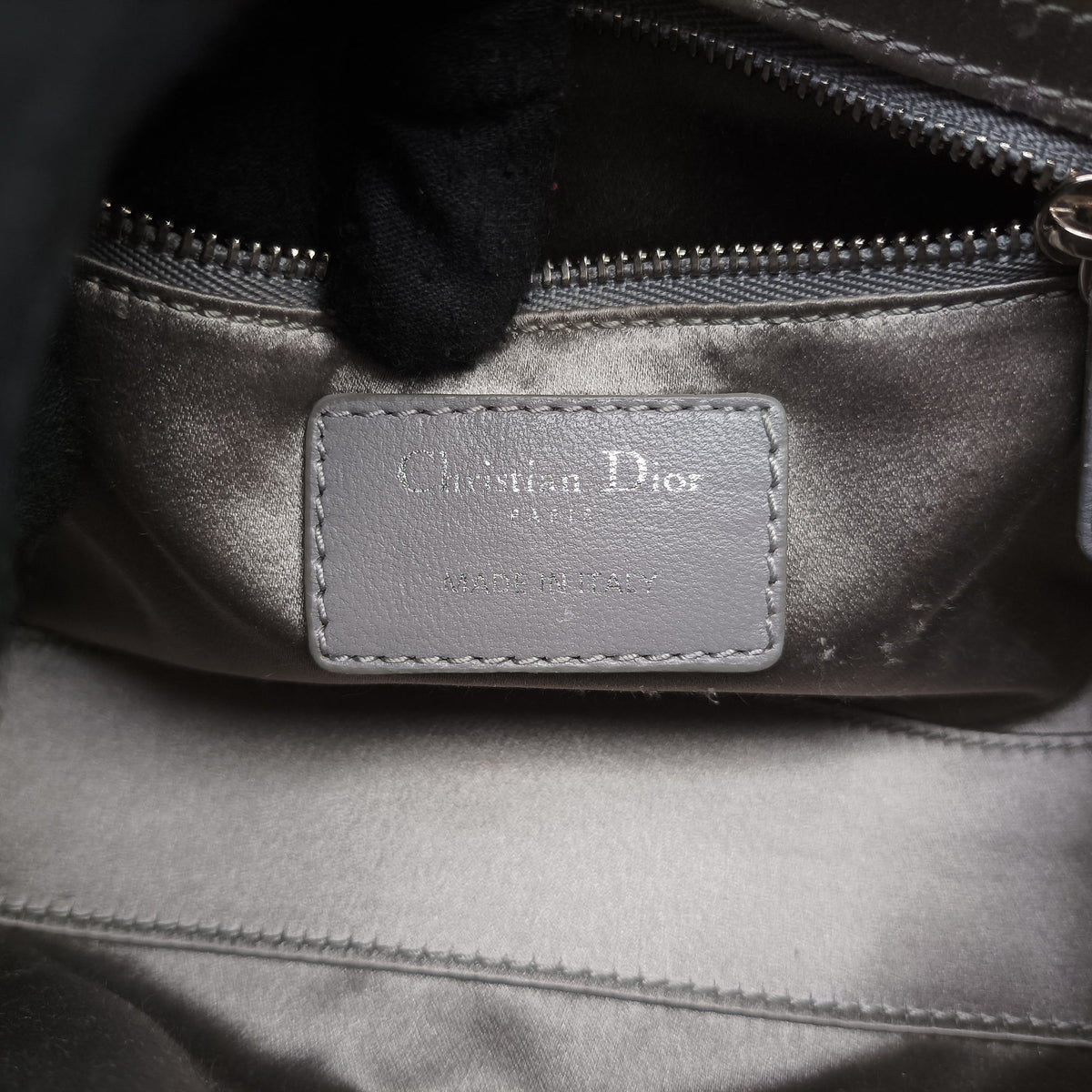 Pre-owned Christian Dior Lady Dior Grey satin  shoulderbag | stylenewstar