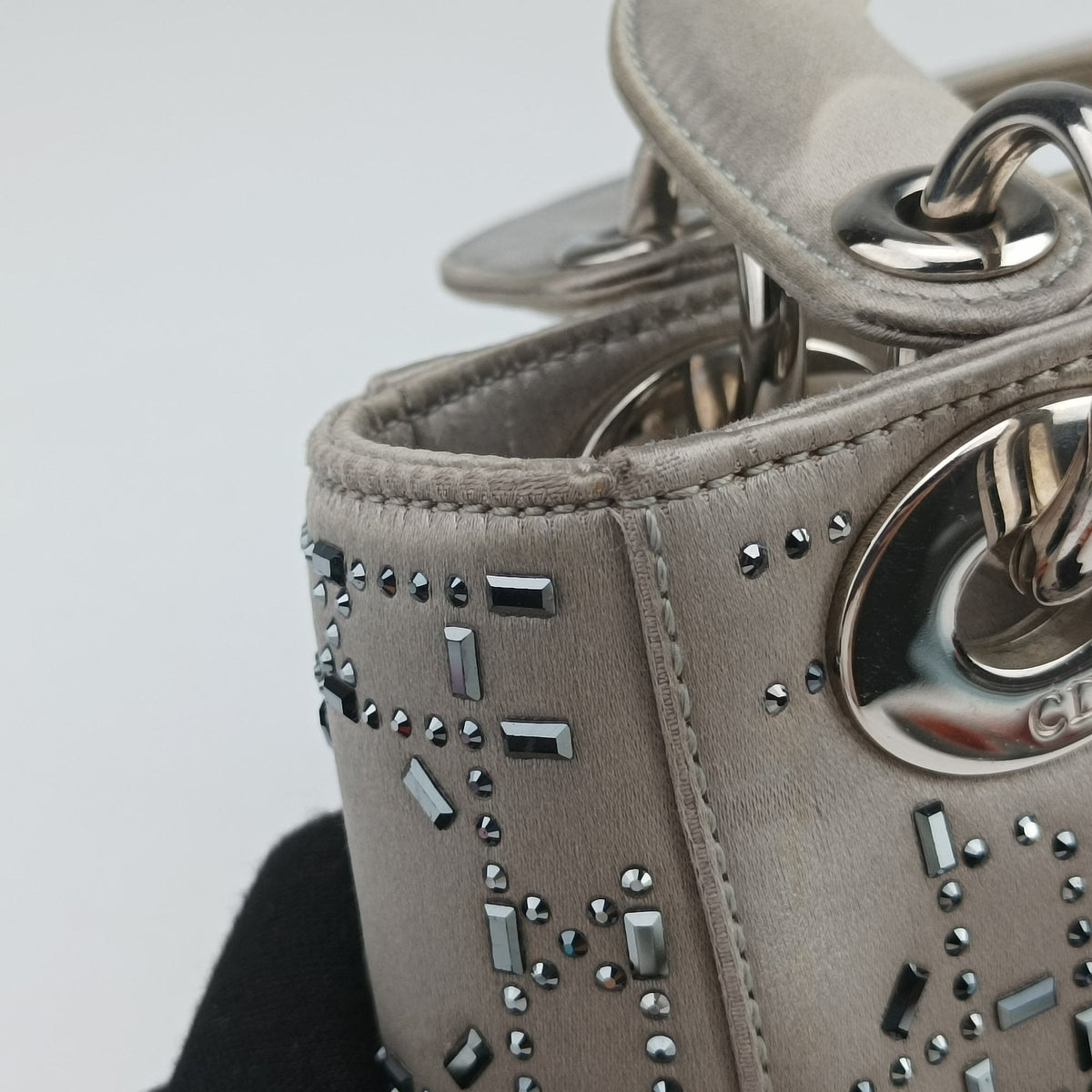 Pre-owned Christian Dior Lady Dior Grey satin  shoulderbag | stylenewstar