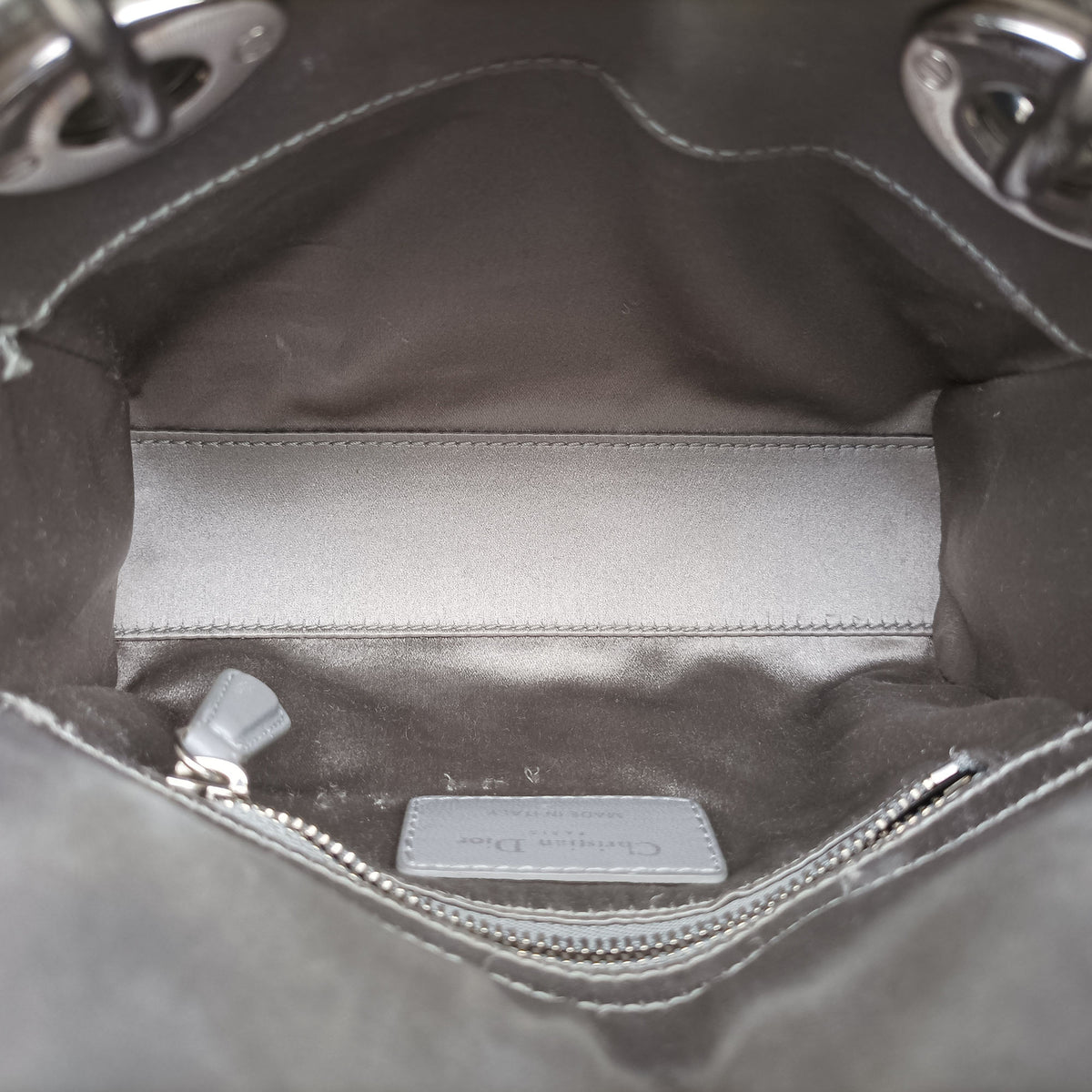 Pre-owned Christian Dior Lady Dior Grey satin  shoulderbag | stylenewstar