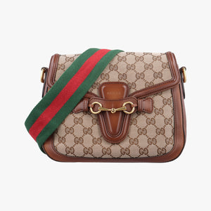 Pre-owned Gucci Horsebit Lady Web Beige×Brown Canvas×Leather 383848 shoulderbag | stylenewstar