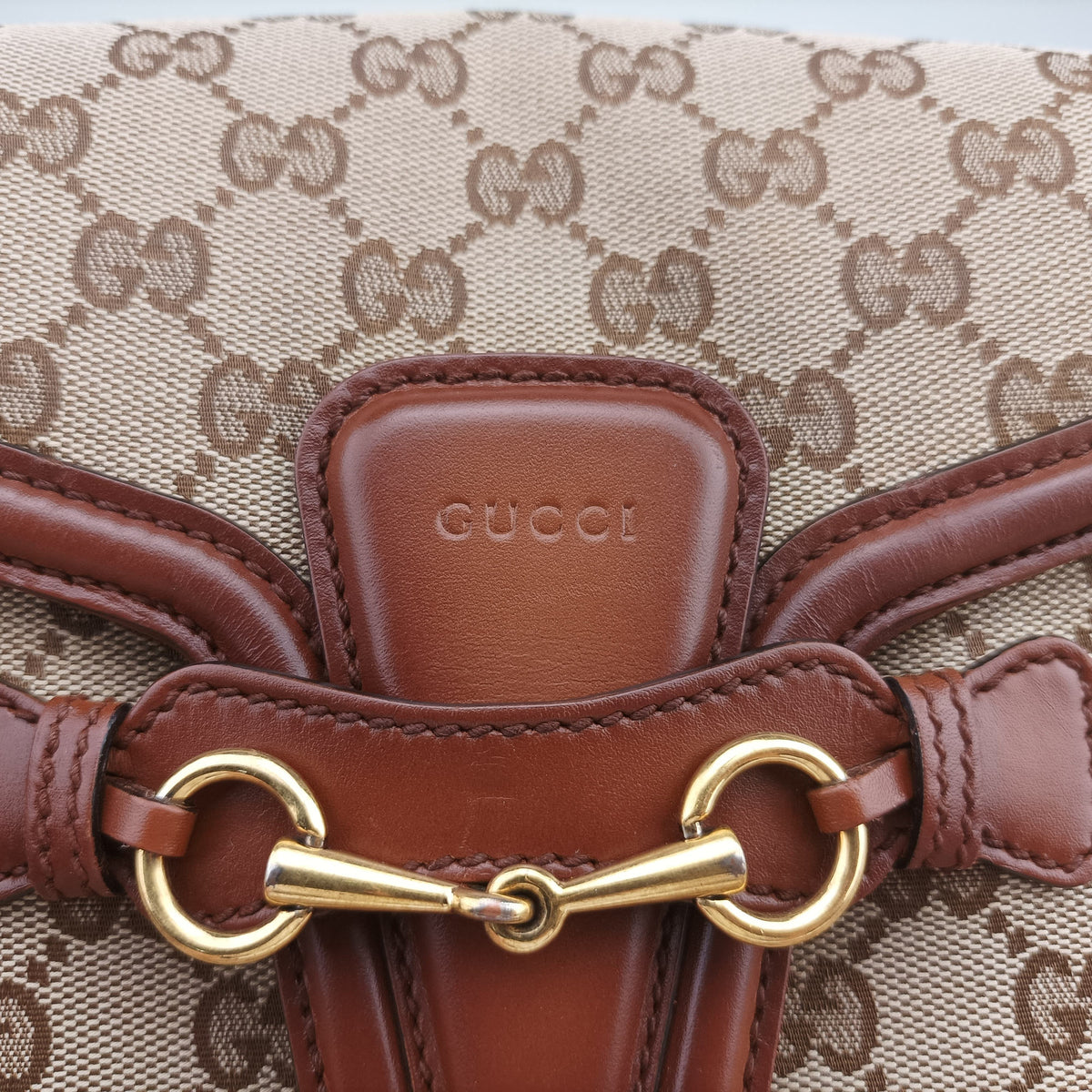 Pre-owned Gucci Horsebit Lady Web Beige×Brown Canvas×Leather 383848 shoulderbag | stylenewstar