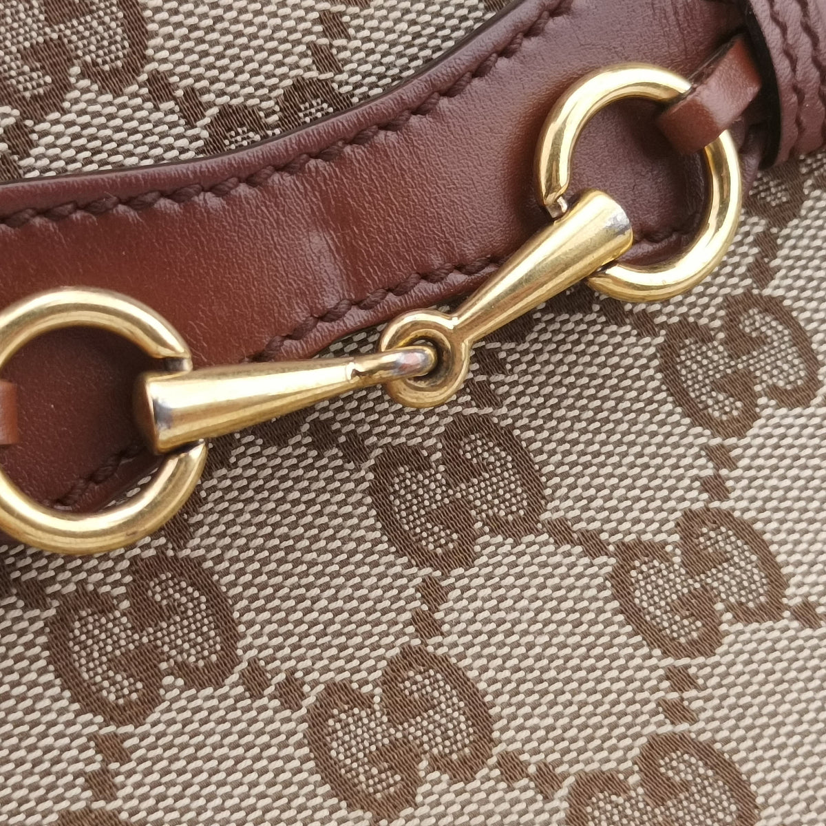 Pre-owned Gucci Horsebit Lady Web Beige×Brown Canvas×Leather 383848 shoulderbag | stylenewstar