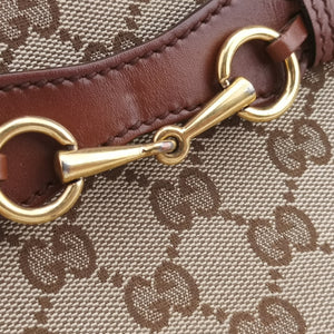 Pre-owned Gucci Horsebit Lady Web Beige×Brown Canvas×Leather 383848 shoulderbag | stylenewstar