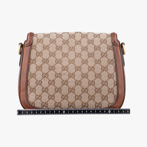 Pre-owned Gucci Horsebit Lady Web Beige×Brown Canvas×Leather 383848 shoulderbag | stylenewstar