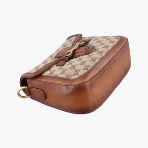 Pre-owned Gucci Horsebit Lady Web Beige×Brown Canvas×Leather 383848 shoulderbag | stylenewstar