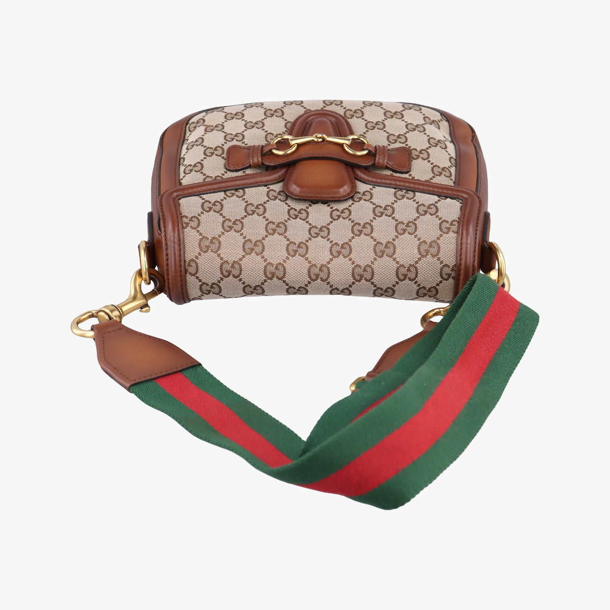 Pre-owned Gucci Horsebit Lady Web Beige×Brown Canvas×Leather 383848 shoulderbag | stylenewstar