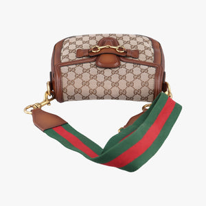 Pre-owned Gucci Horsebit Lady Web Beige×Brown Canvas×Leather 383848 shoulderbag | stylenewstar