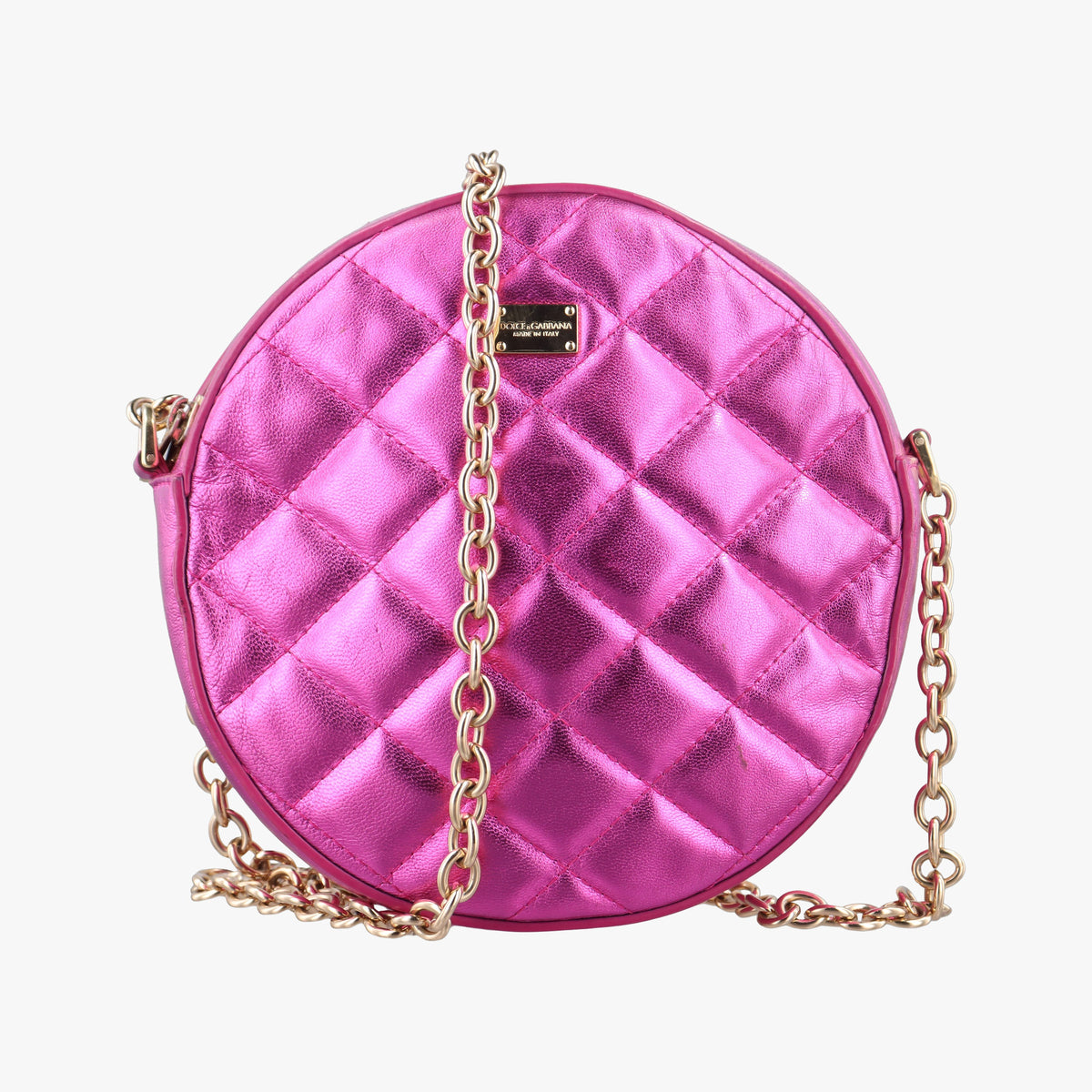 Pre-owned Dolce & Gabbana Round Quilted Pink Leather AP1449 shoulderbag | stylenewstar