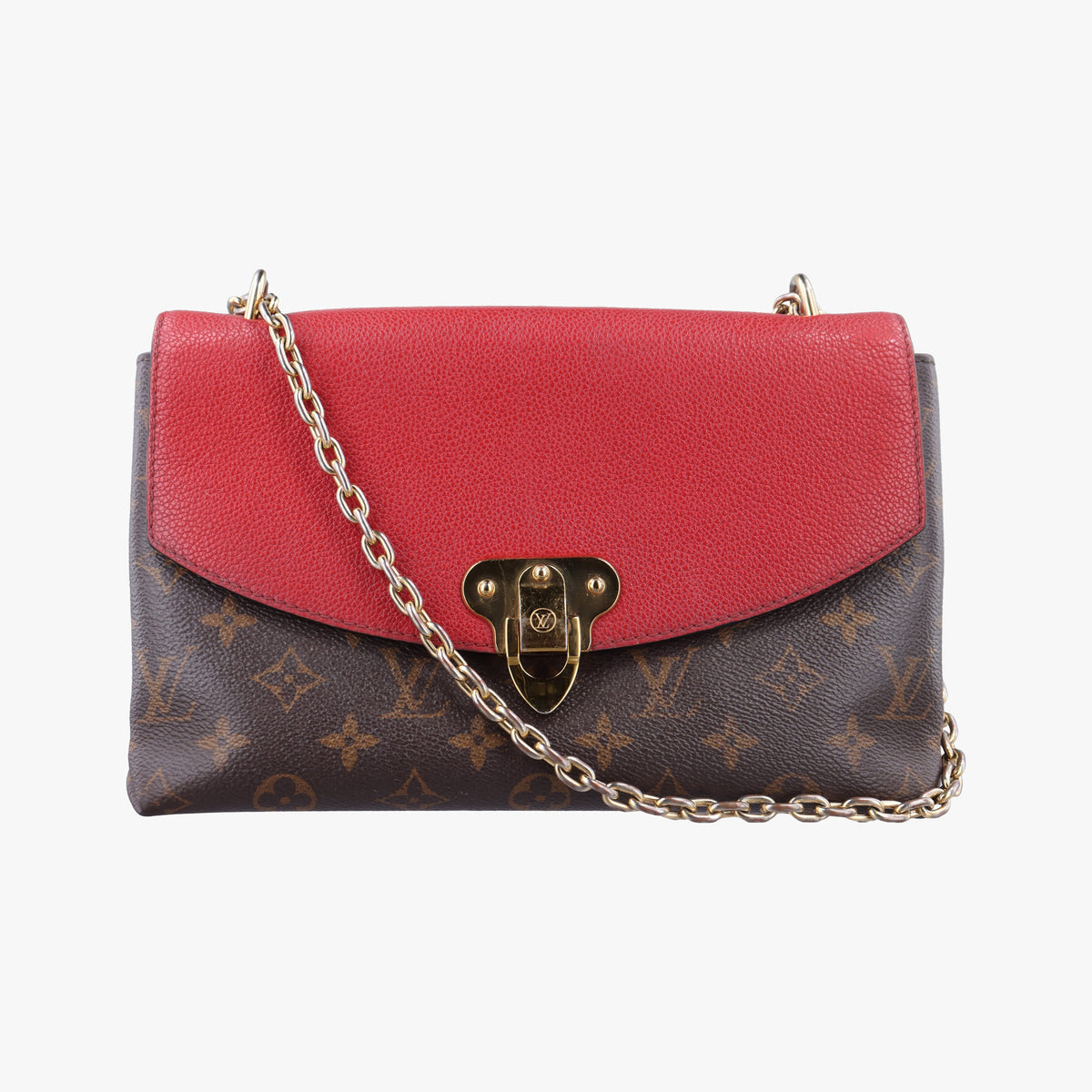 Secondhand Louis Vuitton SAINT PLACIDE brown×CERISE Monogram Canvas×calf leather M43713 shoulderbag | stylenewstar