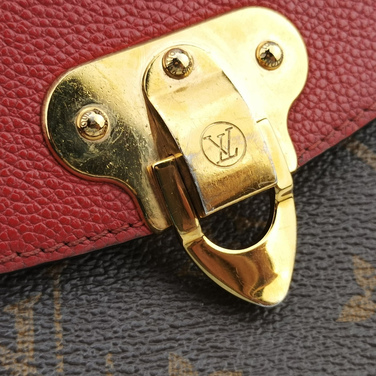 Secondhand Louis Vuitton SAINT PLACIDE brown×CERISE Monogram Canvas×calf leather M43713 shoulderbag | stylenewstar