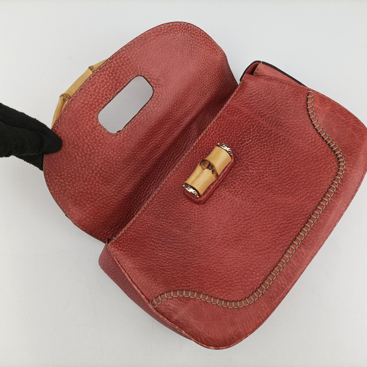 Pre-owned Gucci New Bamboo Red Leather 254884 shoulderbag | stylenewstar