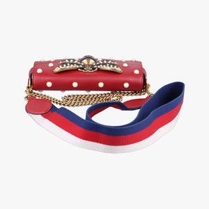 Pre-owned Gucci Broadway Pearl Bee Red Leather 453778 shoulderbag | stylenewstar