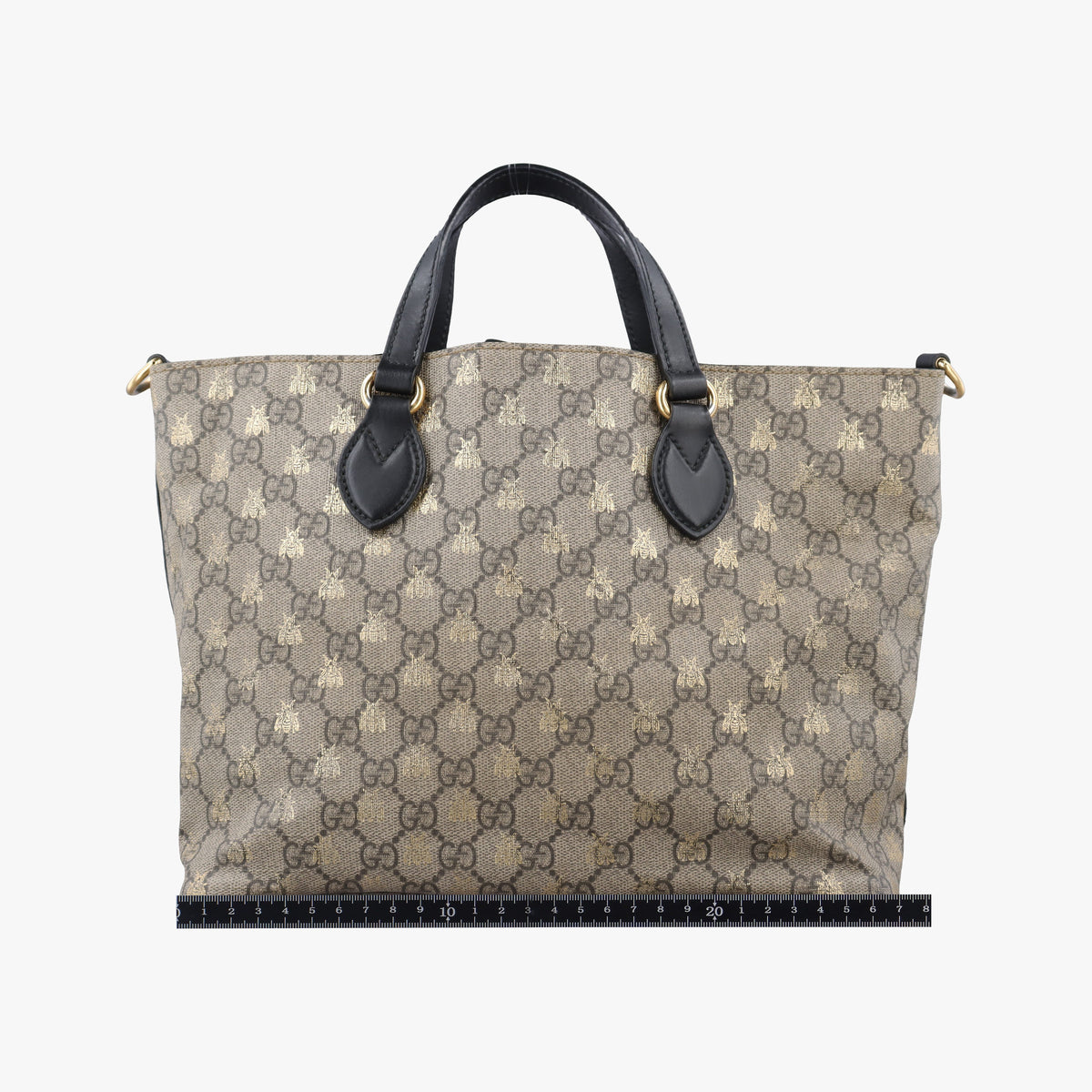 Pre-owned Gucci GG Supreme Bee Black× Beige PVC coated canvas×leather 473887 handbag | stylenewstar
