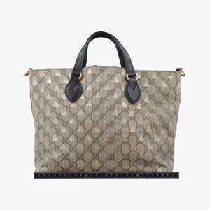 Pre-owned Gucci GG Supreme Bee Black× Beige PVC coated canvas×leather 473887 handbag | stylenewstar
