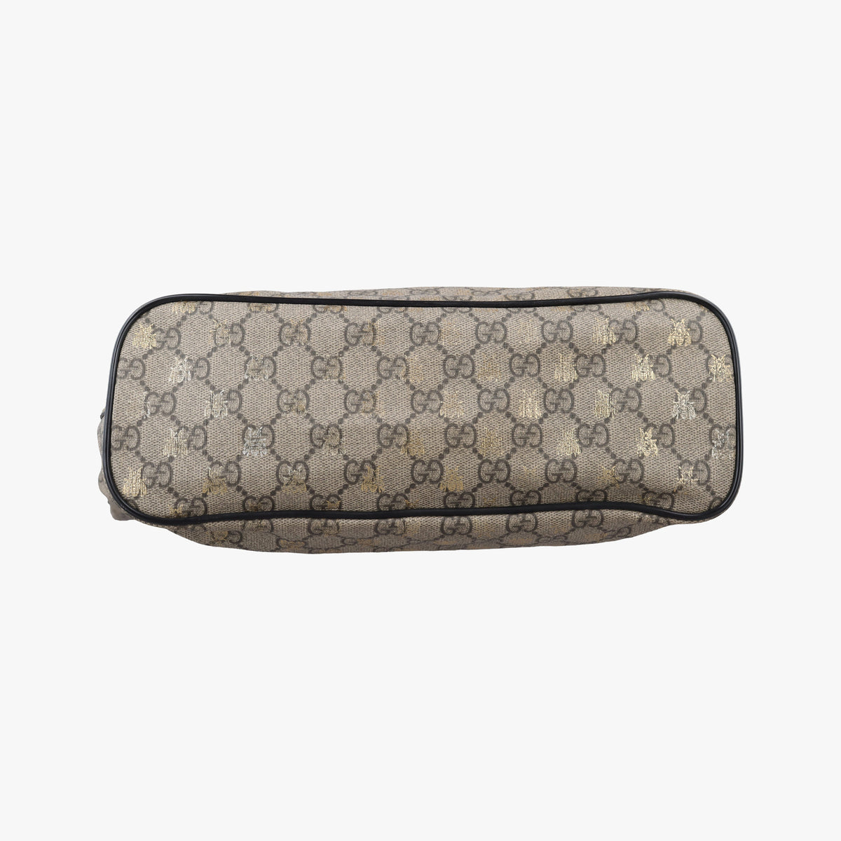 Pre-owned Gucci GG Supreme Bee Black× Beige PVC coated canvas×leather 473887 handbag | stylenewstar