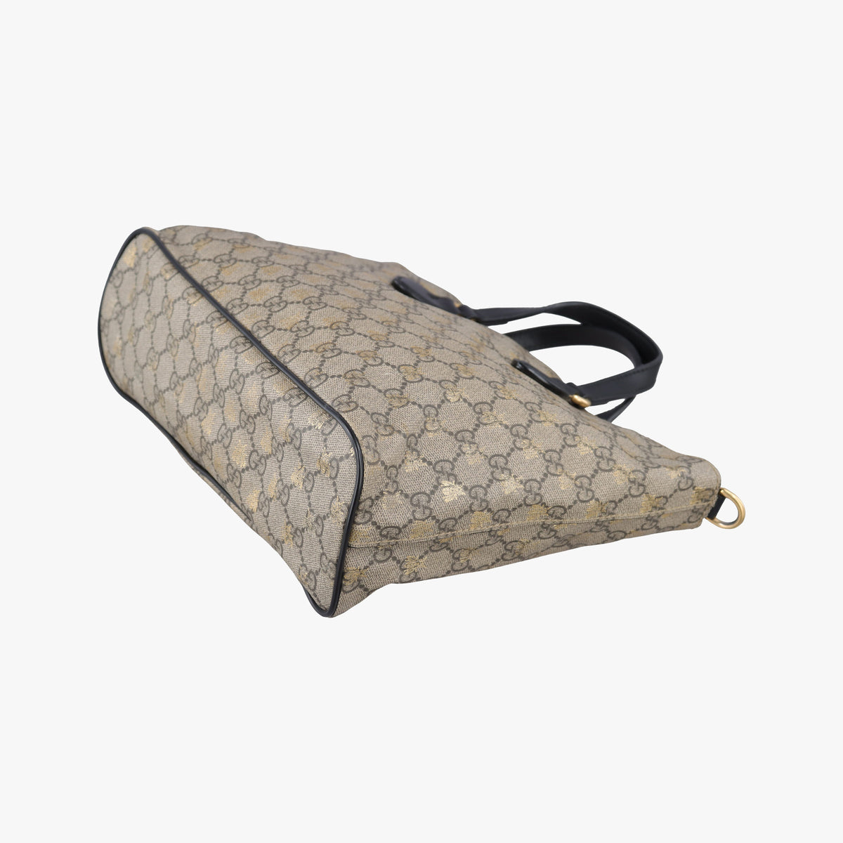 Pre-owned Gucci GG Supreme Bee Black× Beige PVC coated canvas×leather 473887 handbag | stylenewstar