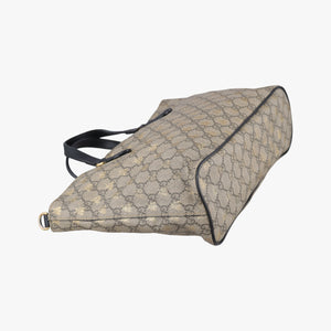 Pre-owned Gucci GG Supreme Bee Black× Beige PVC coated canvas×leather 473887 handbag | stylenewstar