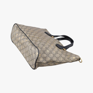 Pre-owned Gucci GG Supreme Bee Black× Beige PVC coated canvas×leather 473887 handbag | stylenewstar