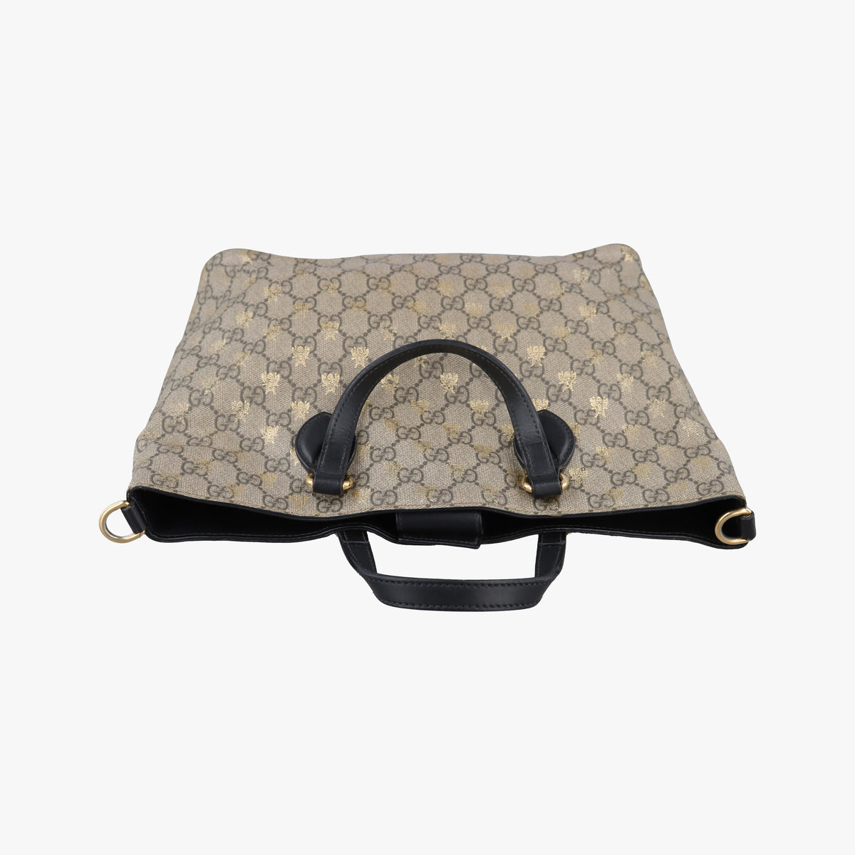 Pre-owned Gucci GG Supreme Bee Black× Beige PVC coated canvas×leather 473887 handbag | stylenewstar