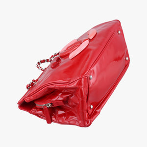 Pre-owned Chanel Paris-Venice Vinyl Lipstick Ligne Red Patent A47926 shoulderbag | stylenewstar