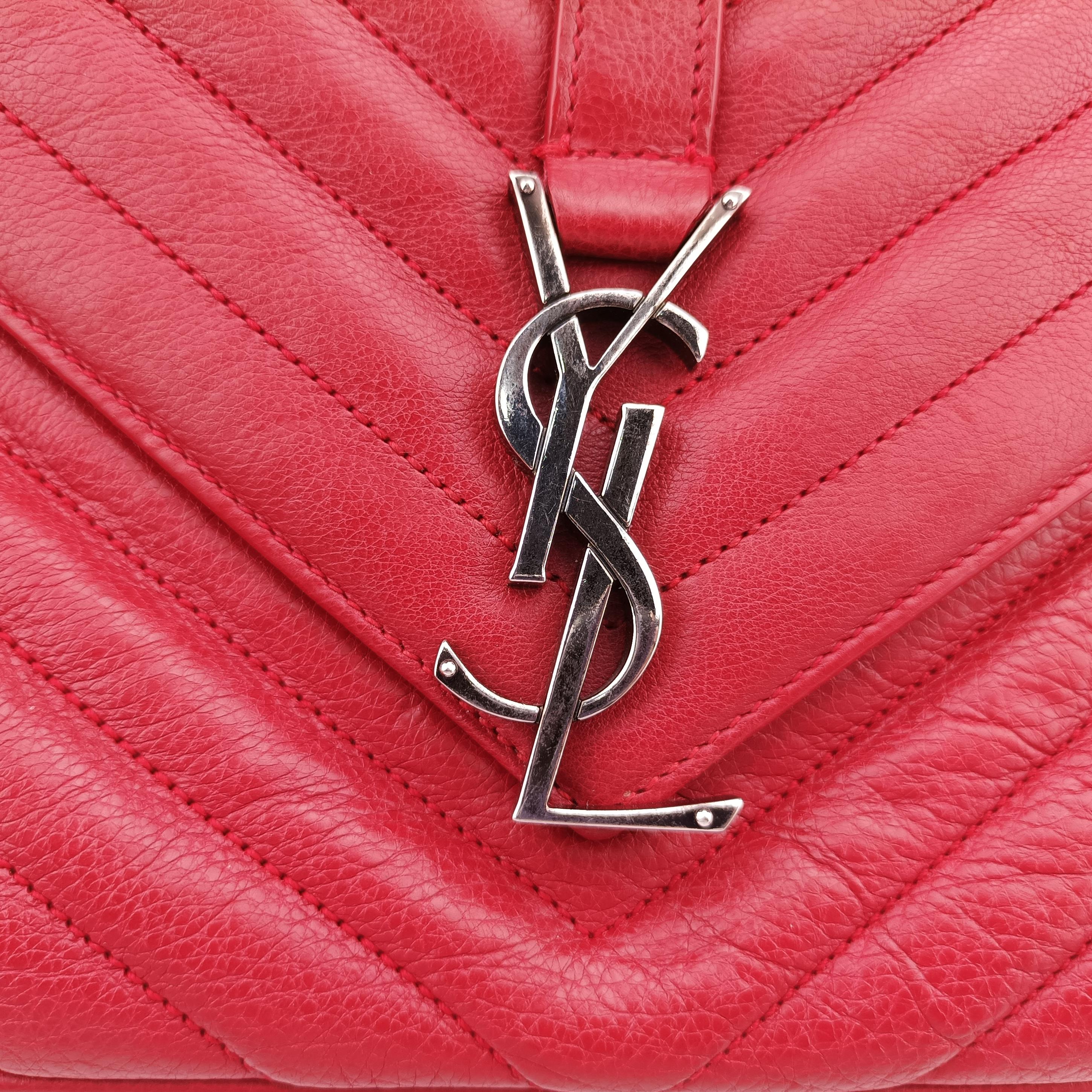 Pre-owned Yves Saint Laurent COLLEGE Red Leather 428056 shoulderbag | stylenewstar