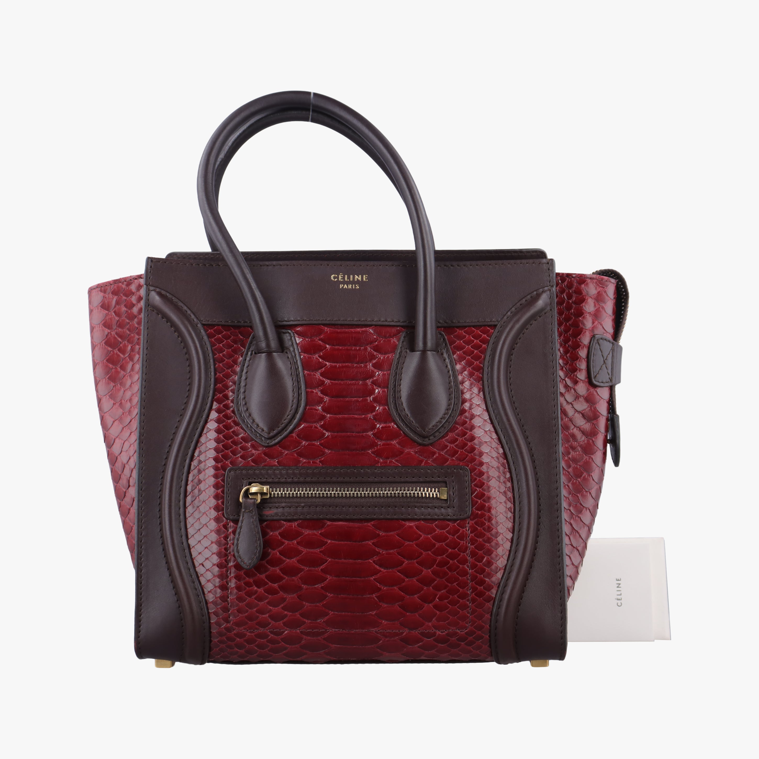 Secondhand Celine Luggage Micro shopper Black x Red x Multicolor snakeskin × leather  handbag | stylenewstar