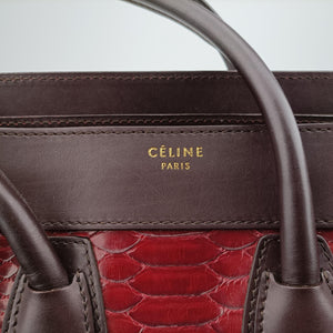 Secondhand Celine Luggage Micro shopper Black x Red x Multicolor snakeskin × leather  handbag | stylenewstar