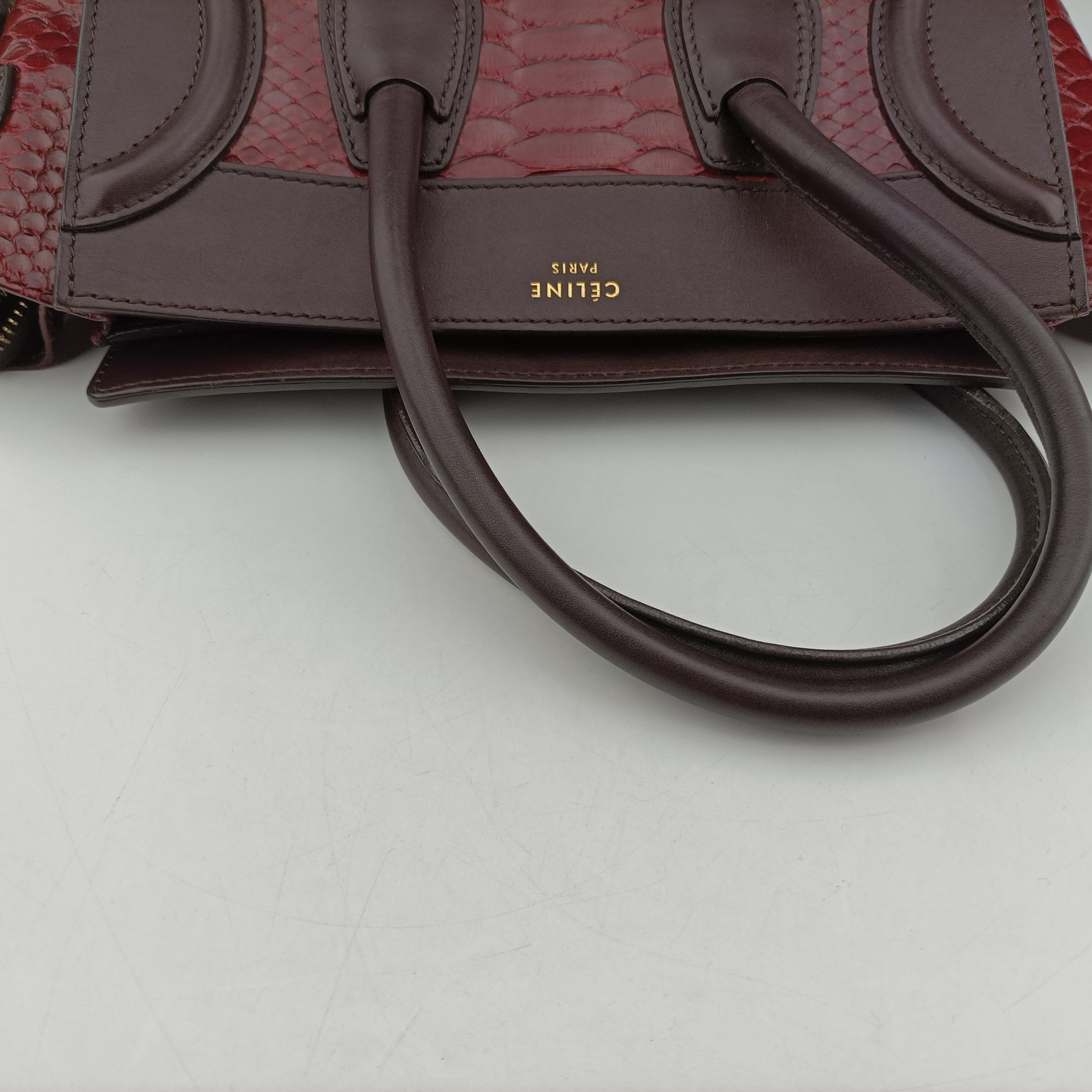 Secondhand Celine Luggage Micro shopper Black x Red x Multicolor snakeskin × leather  handbag | stylenewstar